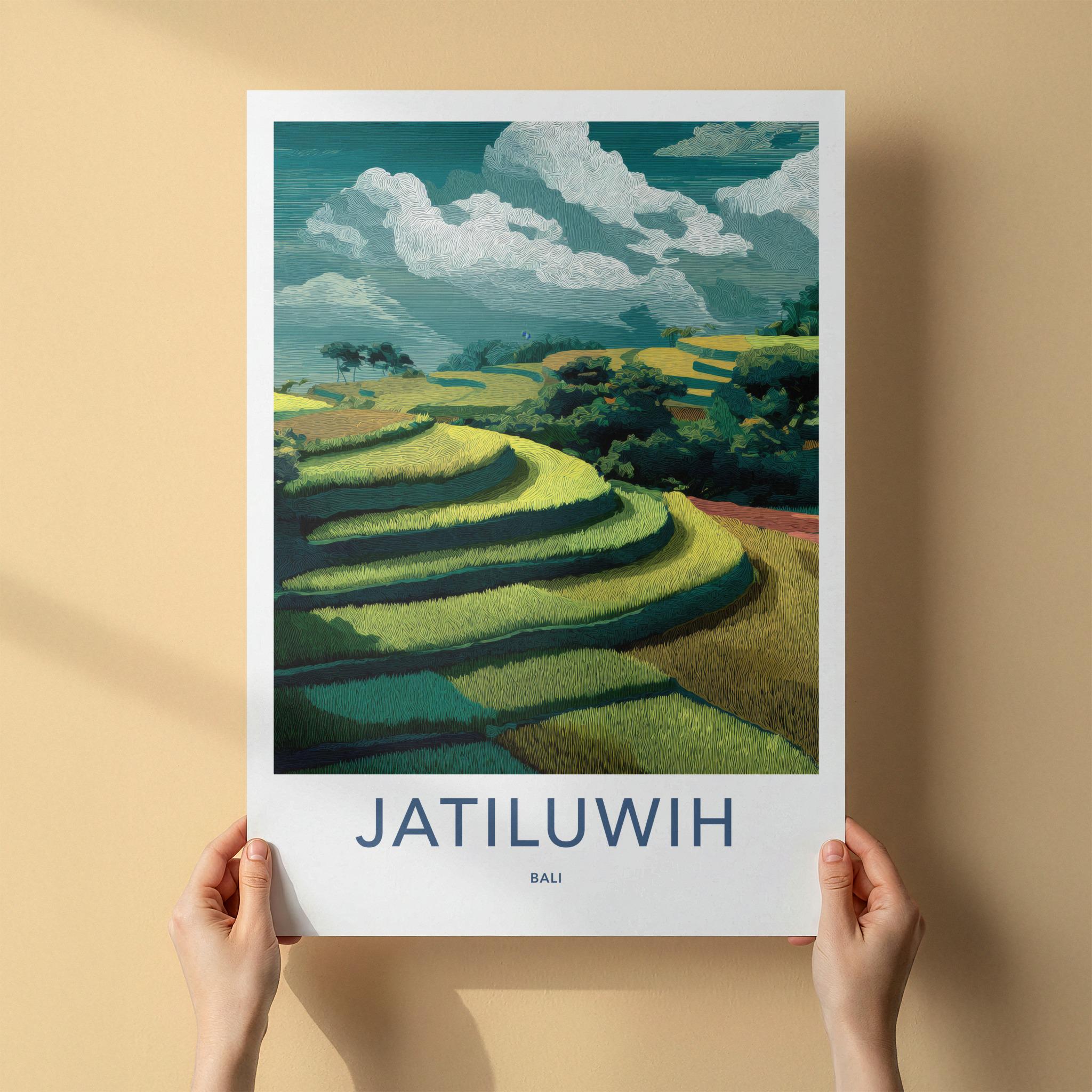 Jatiluwih Poster - Indonesia Travel Art - Lush Green Terraces Wall Decor