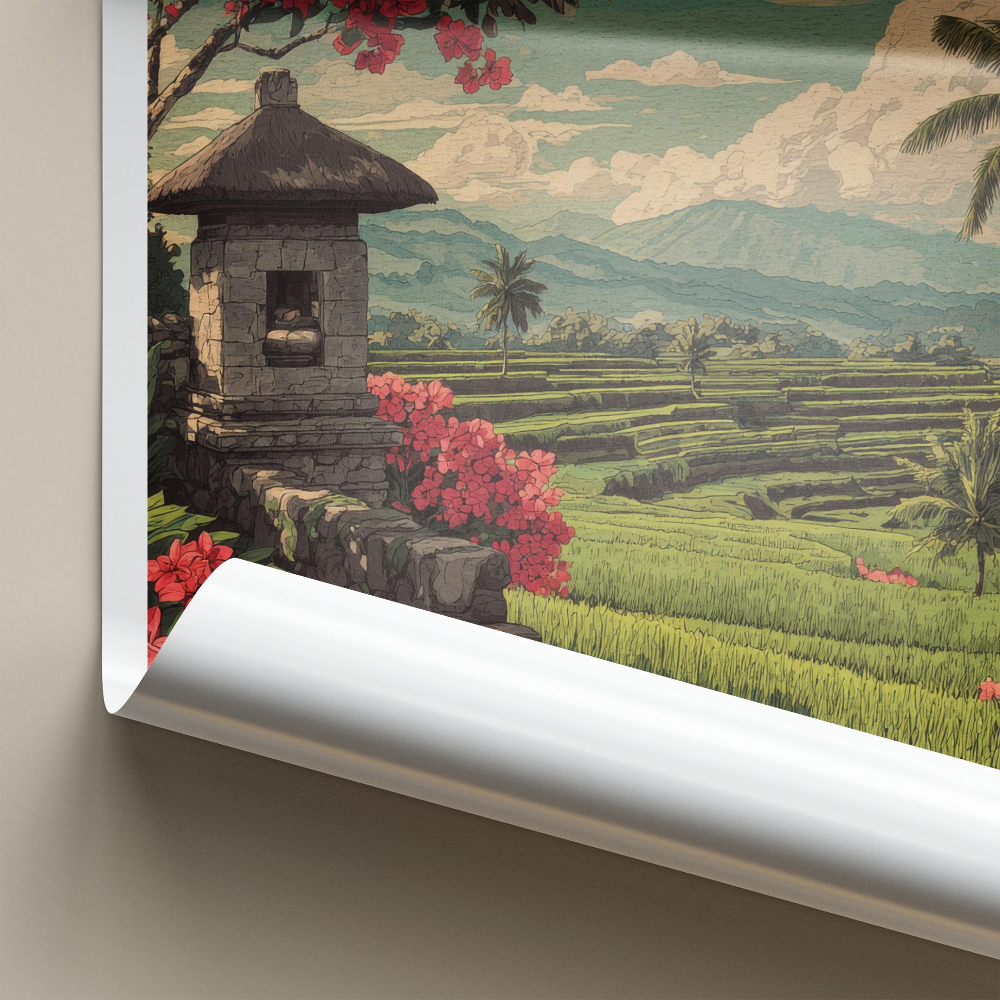 Jatiluwih Poster - Indonesia Travel Art - Lush Terrace Shrine Home Decor
