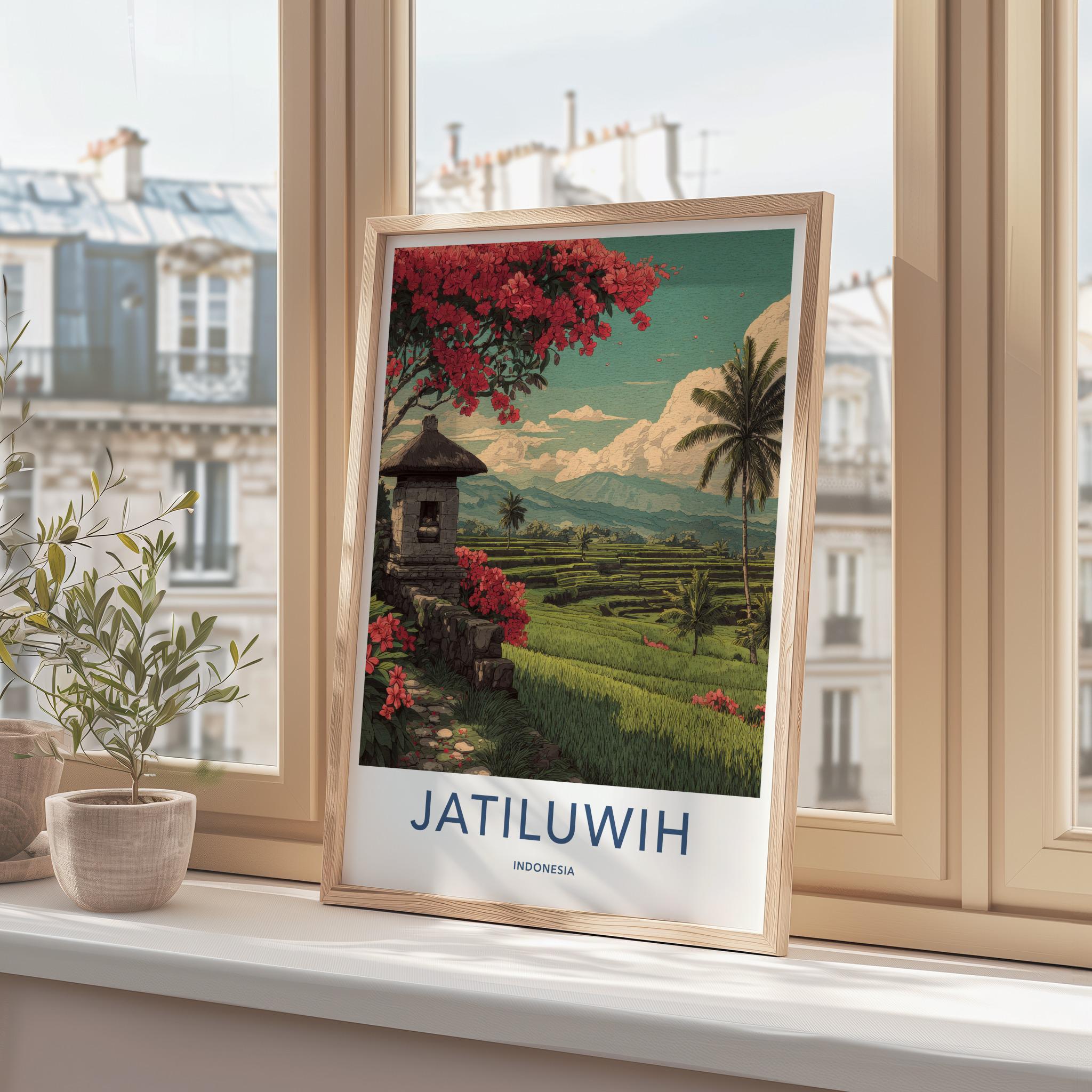 Jatiluwih Poster - Indonesia Travel Art - Lush Terrace Shrine Home Decor