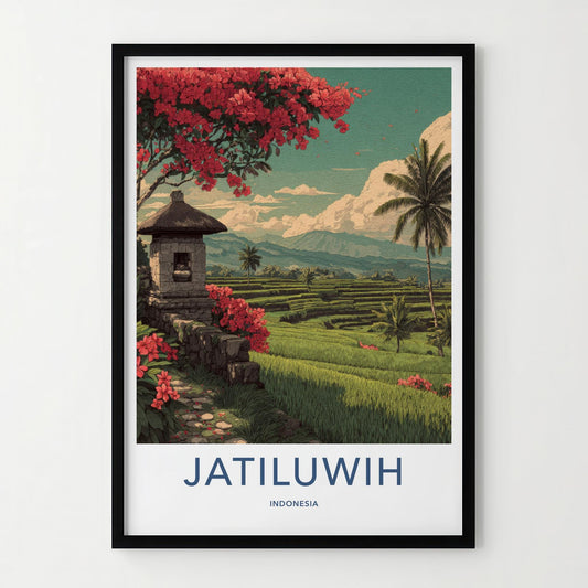Jatiluwih Poster - Indonesia Travel Art - Lush Terrace Shrine Home Decor