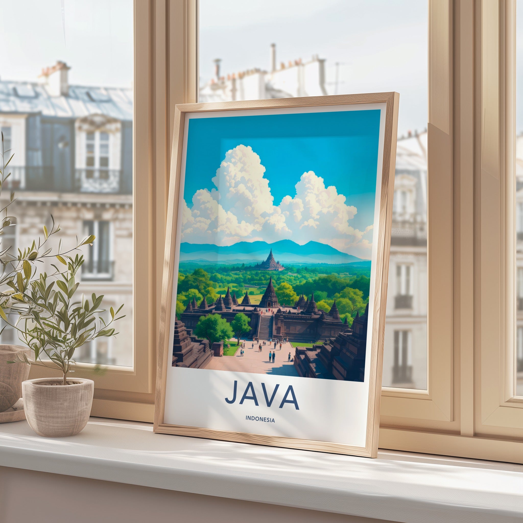 Java Poster - Indonesia Travel Art - Ancient Temple Complex Home Decor