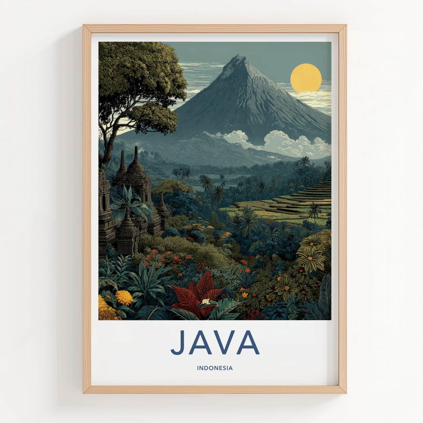 Java Poster - Indonesia Travel Art - Ancient Temples Mountain Gallery Art