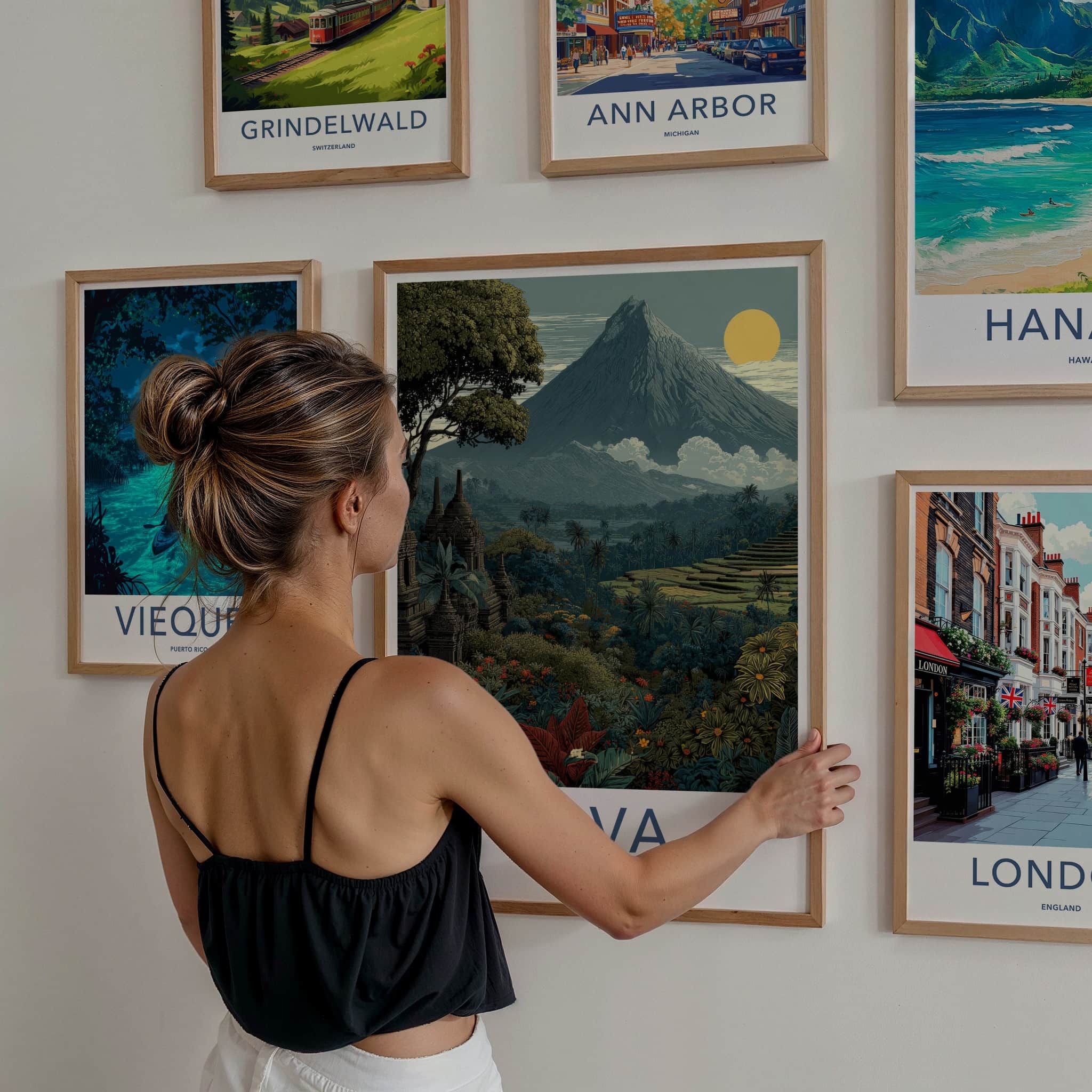 Java Poster - Indonesia Travel Art - Ancient Temples Mountain Gallery Art