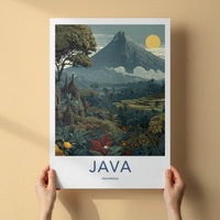 Java Poster - Indonesia Travel Art - Ancient Temples Mountain Gallery Art