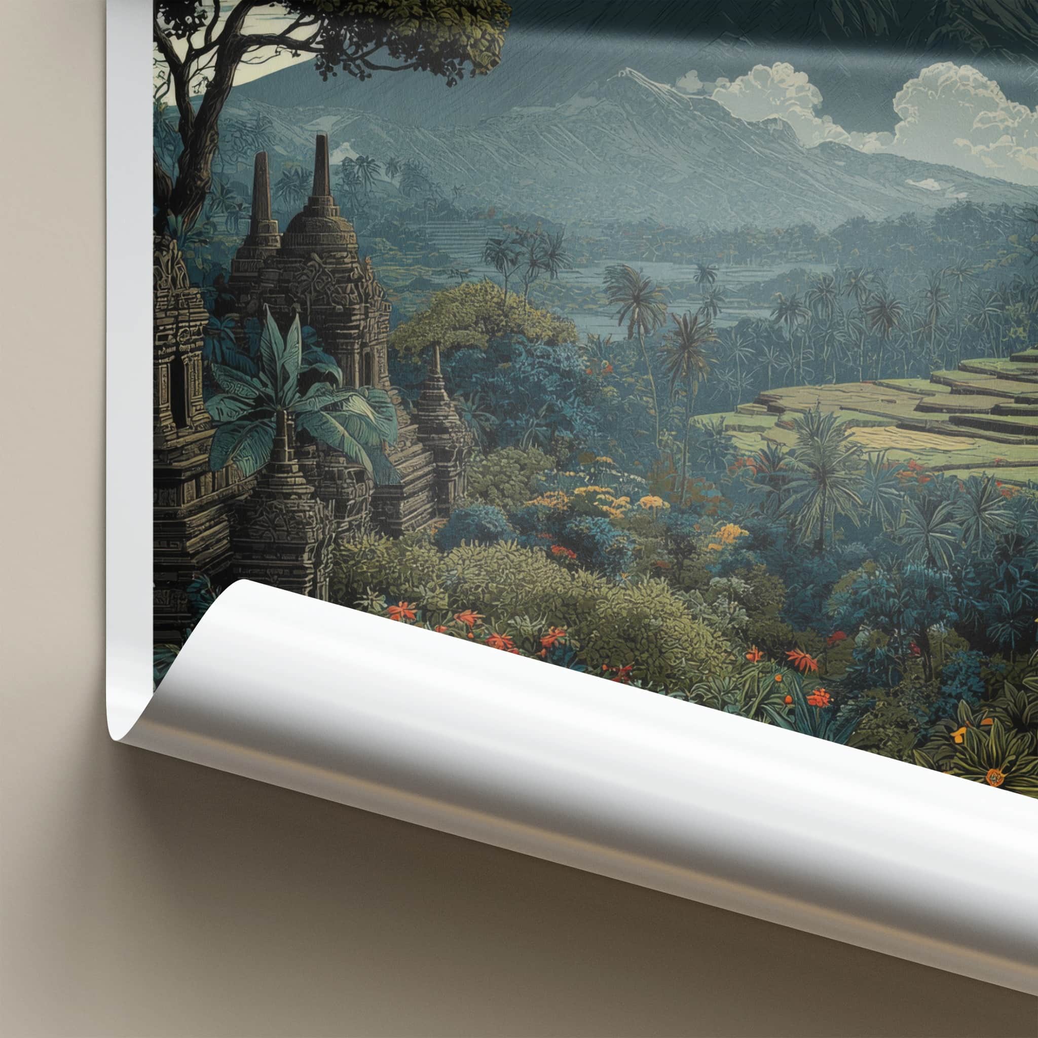 Java Poster - Indonesia Travel Art - Ancient Temples Mountain Gallery Art