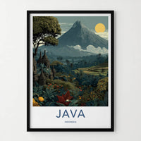 Java Poster - Indonesia Travel Art - Ancient Temples Mountain Gallery Art