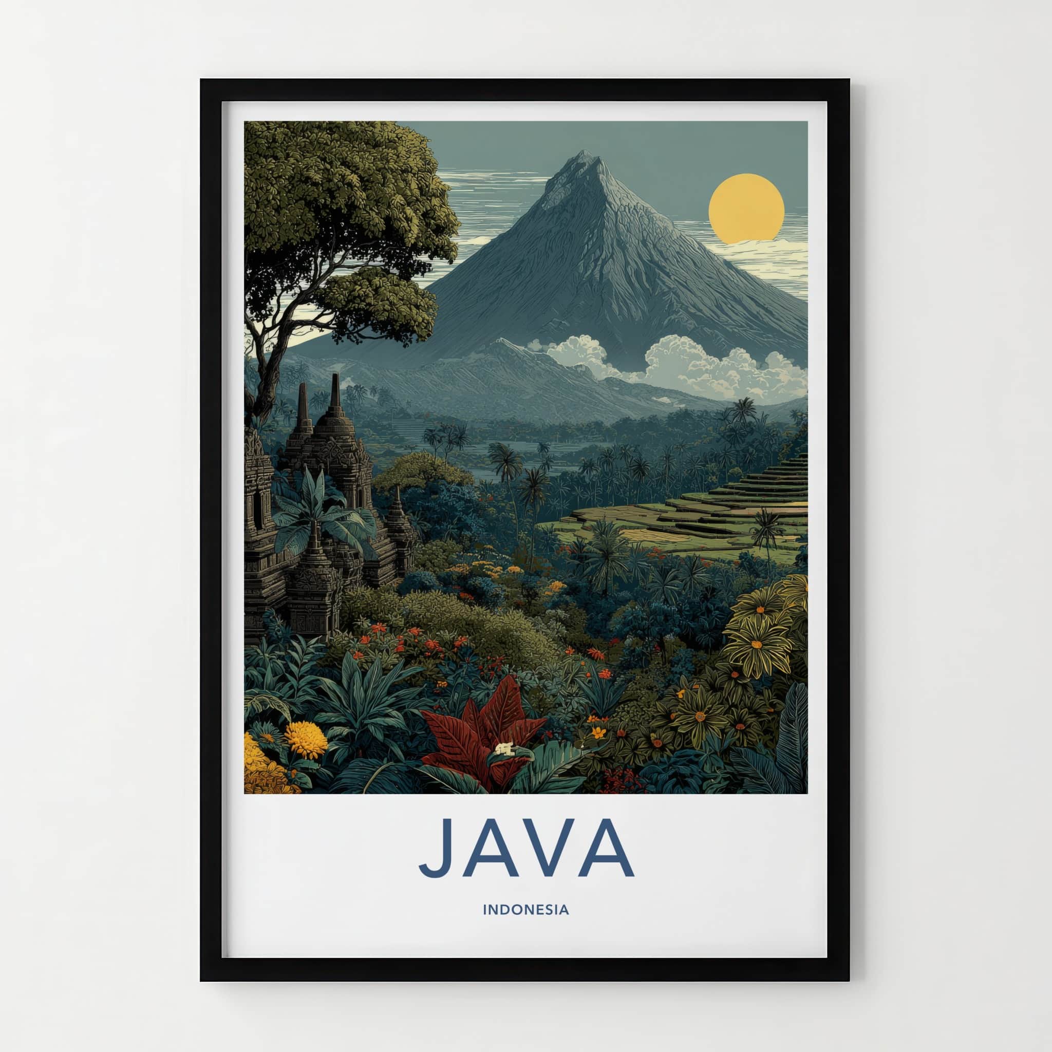 Java Poster - Indonesia Travel Art - Ancient Temples Mountain Gallery Art