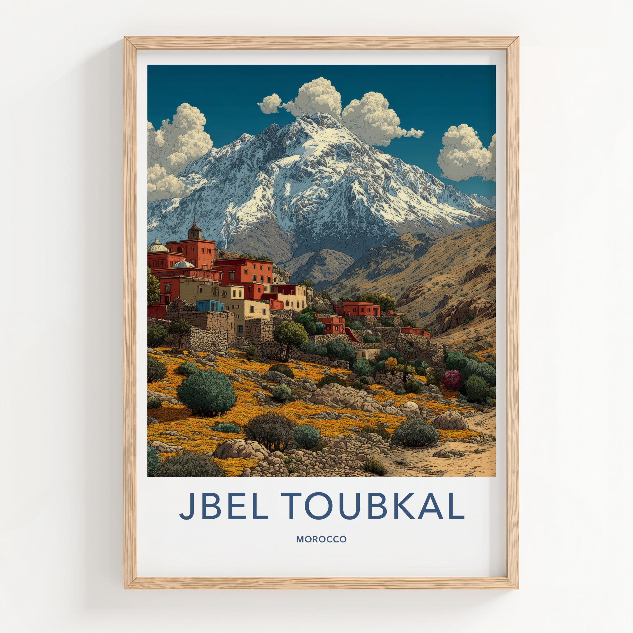 Jbel Toubkal Poster - Morocco Travel Art - Terraced Village Flowers Home Decor