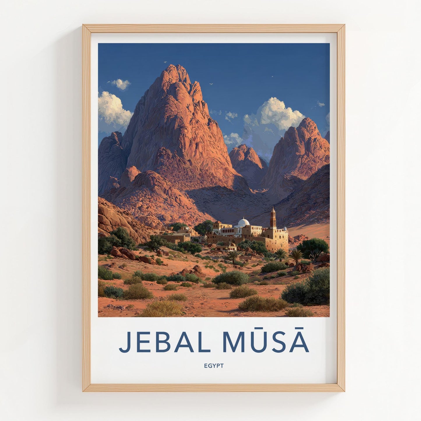 Jebal Musa Poster - Egypt Travel Art - Desert Monastery Mountains Home Decor