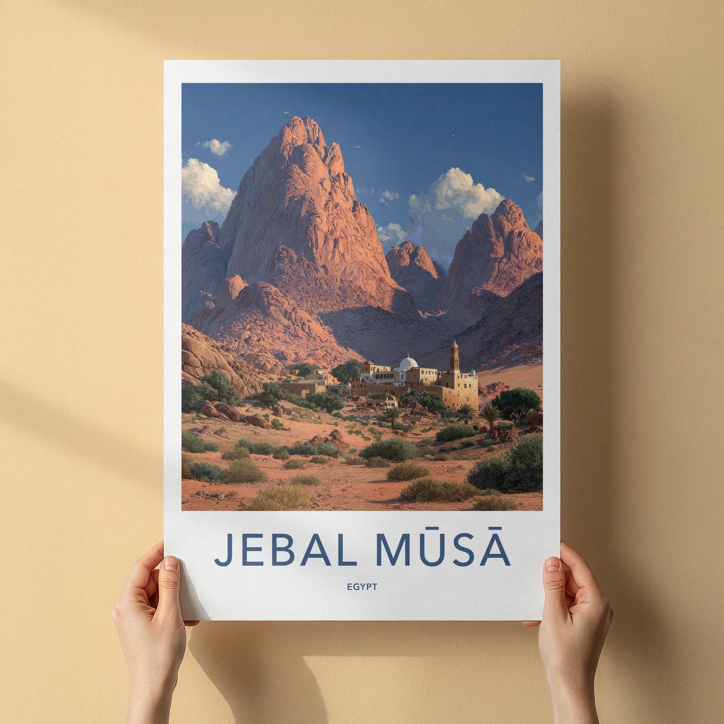 Jebal Musa Poster - Egypt Travel Art - Desert Monastery Mountains Home Decor