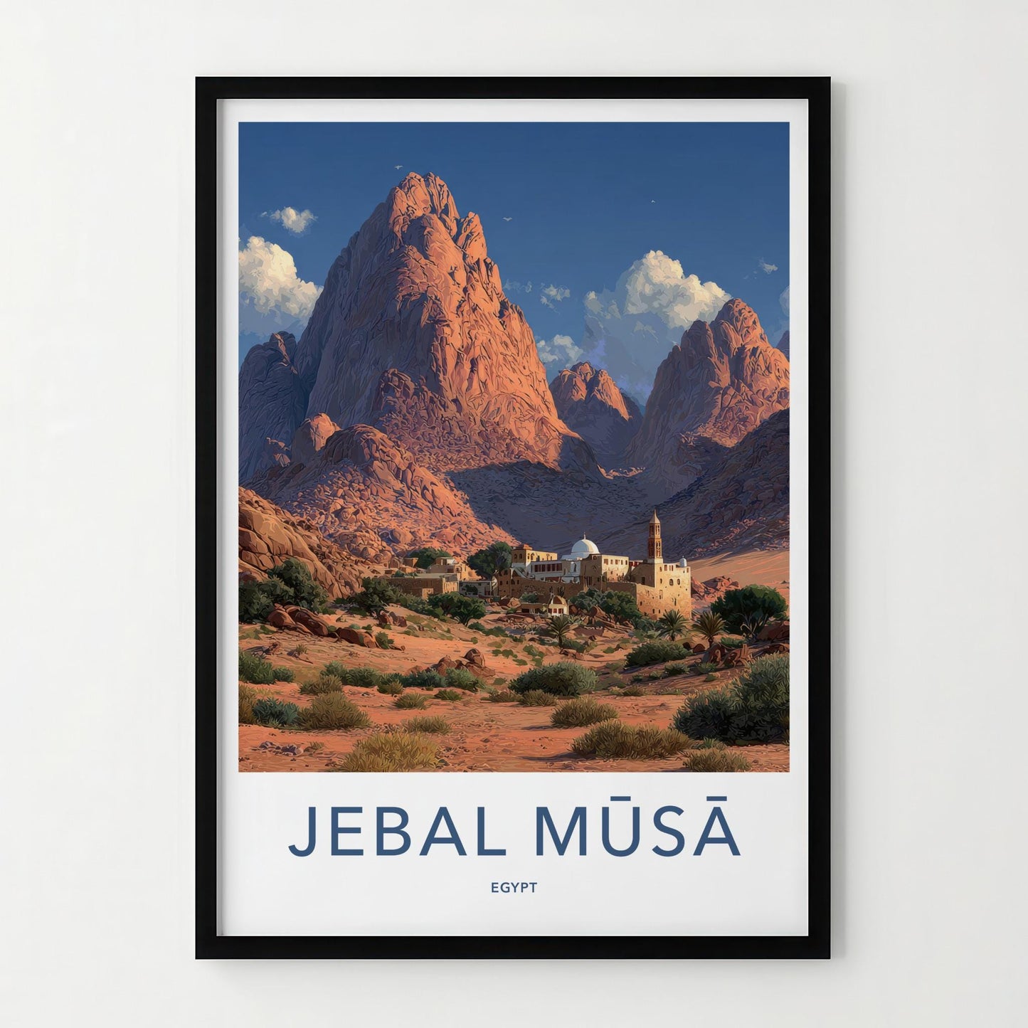 Jebal Musa Poster - Egypt Travel Art - Desert Monastery Mountains Home Decor