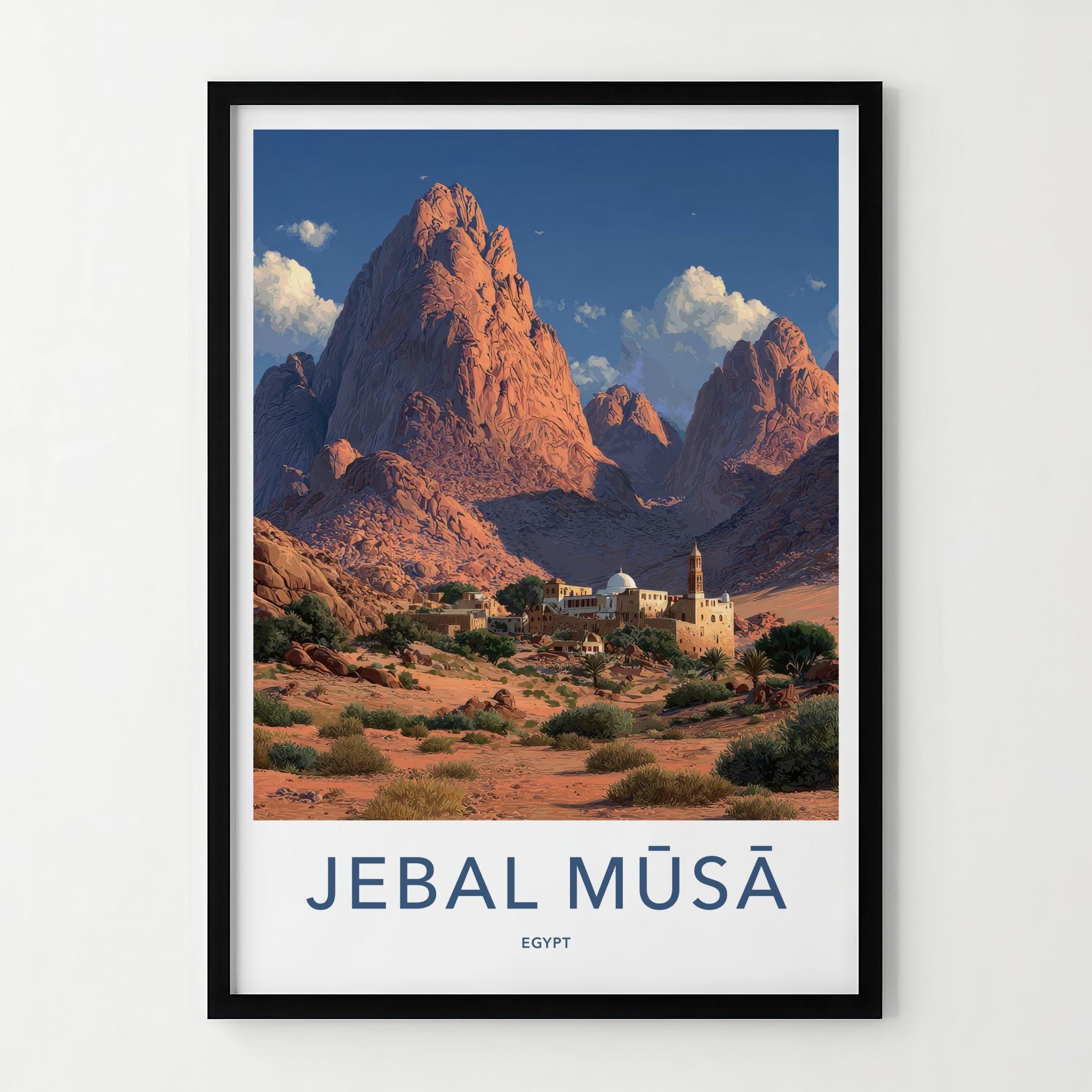 Jebal Musa Poster - Egypt Travel Art - Desert Monastery Mountains Home Decor