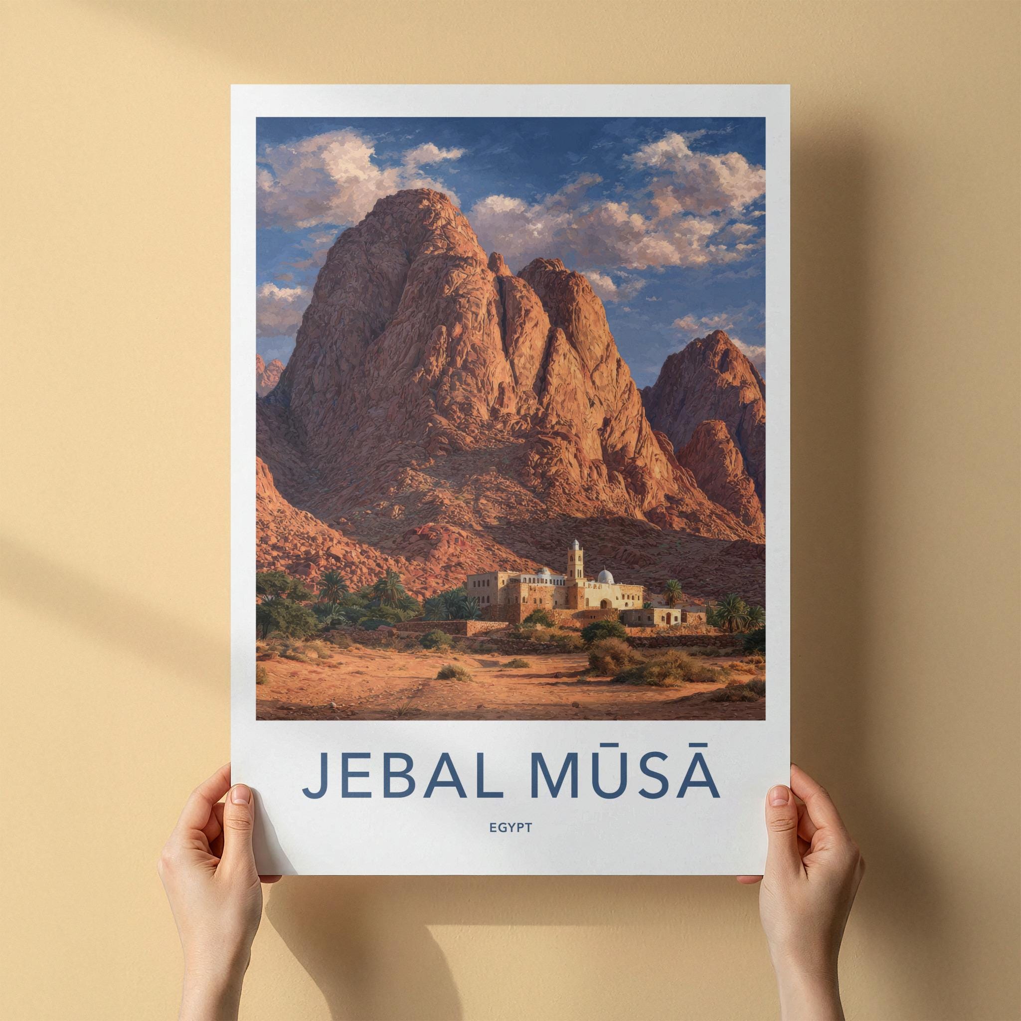 Jebal Musa Poster - Egypt Travel Art - Desert Mountain Monastery Home Decor