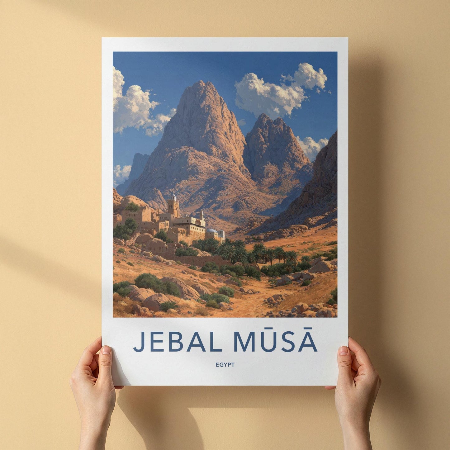 Jebal Musa Poster - Egypt Travel Art - Desert Village Oasis Home Decor