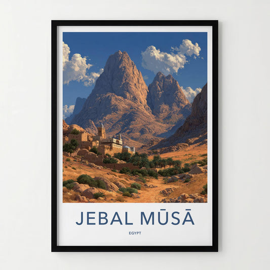 Jebal Musa Poster - Egypt Travel Art - Desert Village Oasis Home Decor
