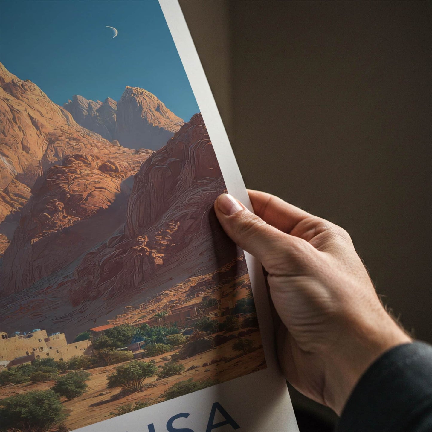Jebal Musa Poster - Egypt Travel Print - Desert Mountain Village Home Decor