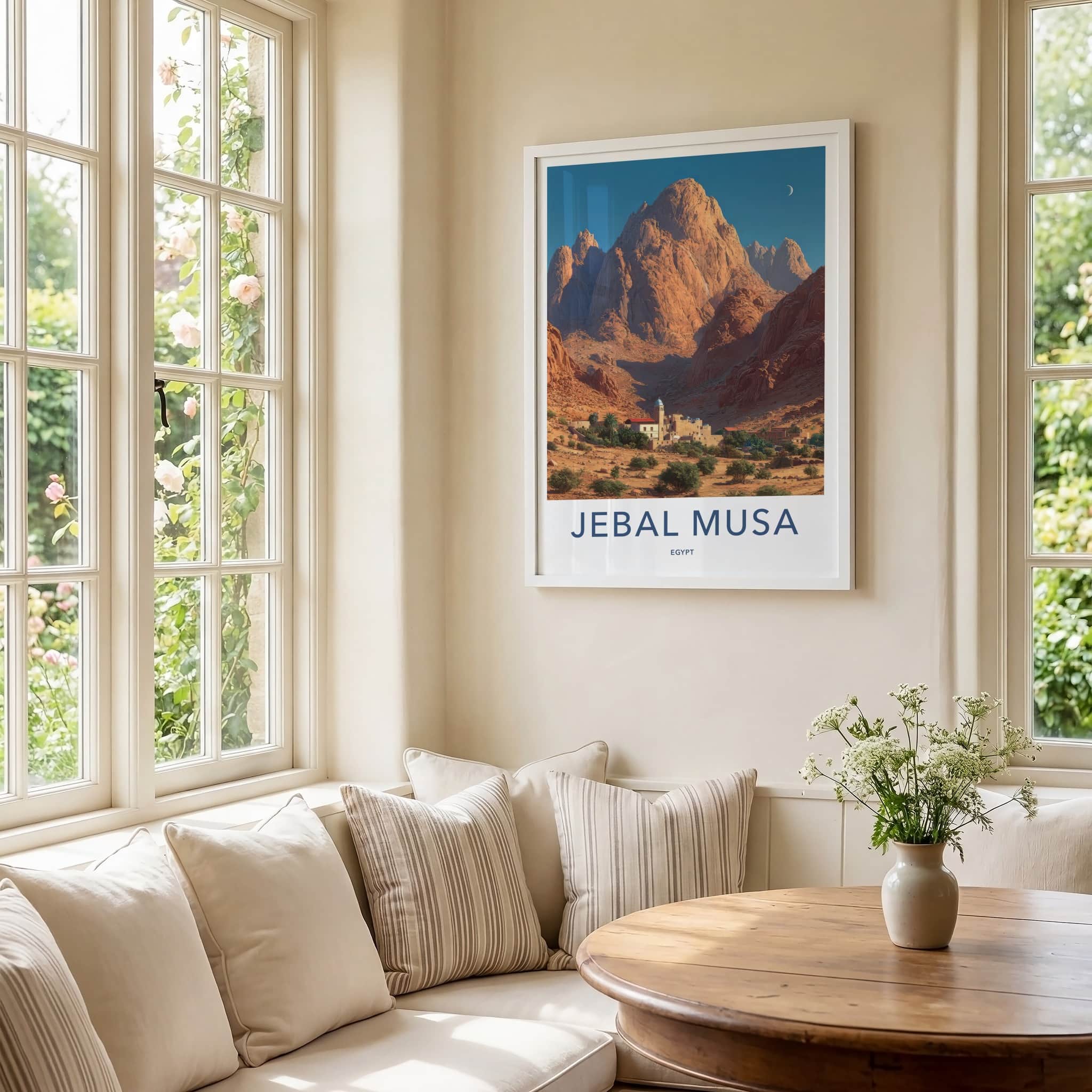 Jebal Musa Poster - Egypt Travel Print - Desert Mountain Village Home Decor