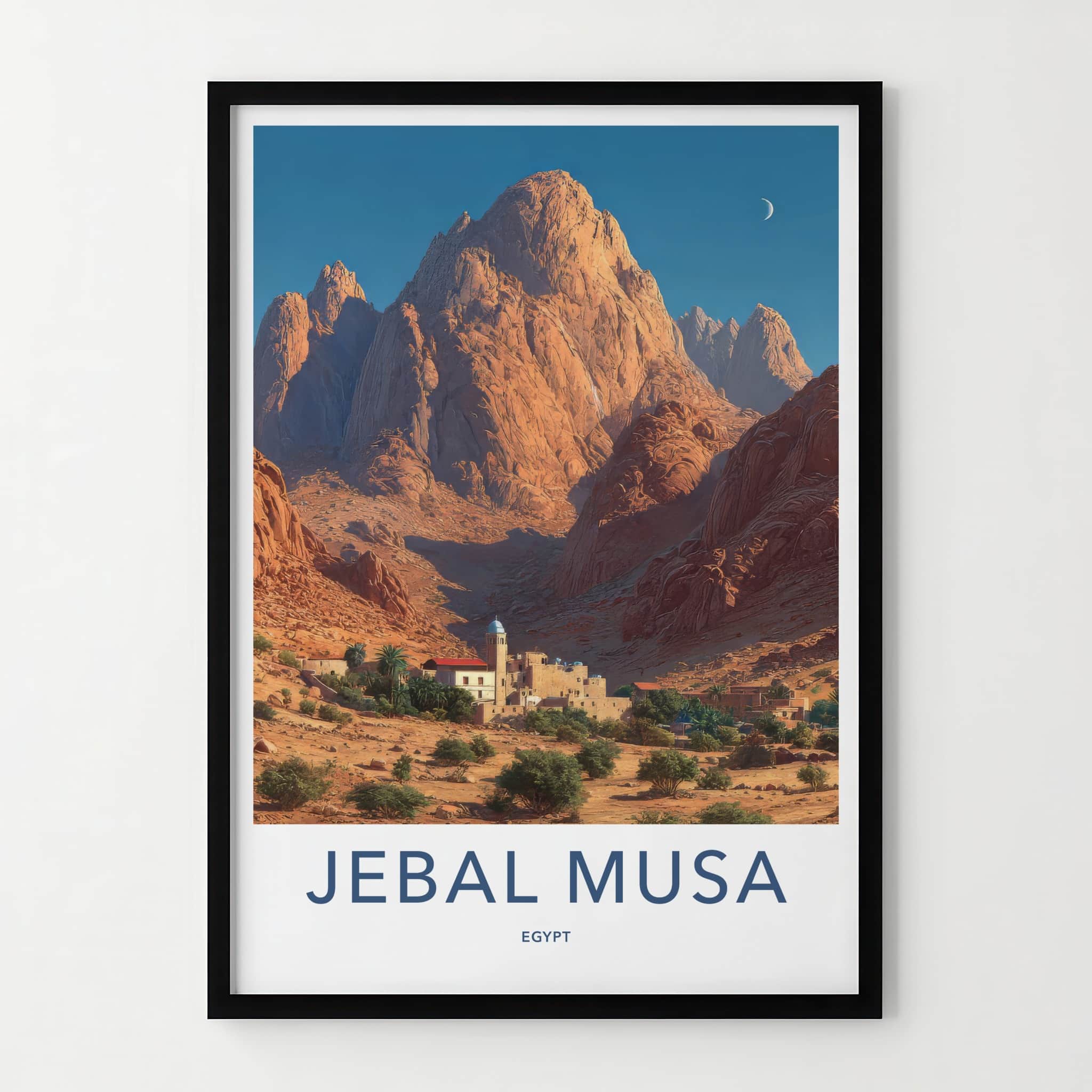 Jebal Musa Poster - Egypt Travel Print - Desert Mountain Village Home Decor