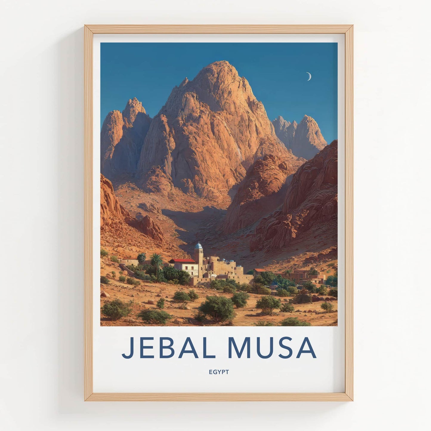 Jebal Musa Poster - Egypt Travel Print - Desert Mountain Village Home Decor