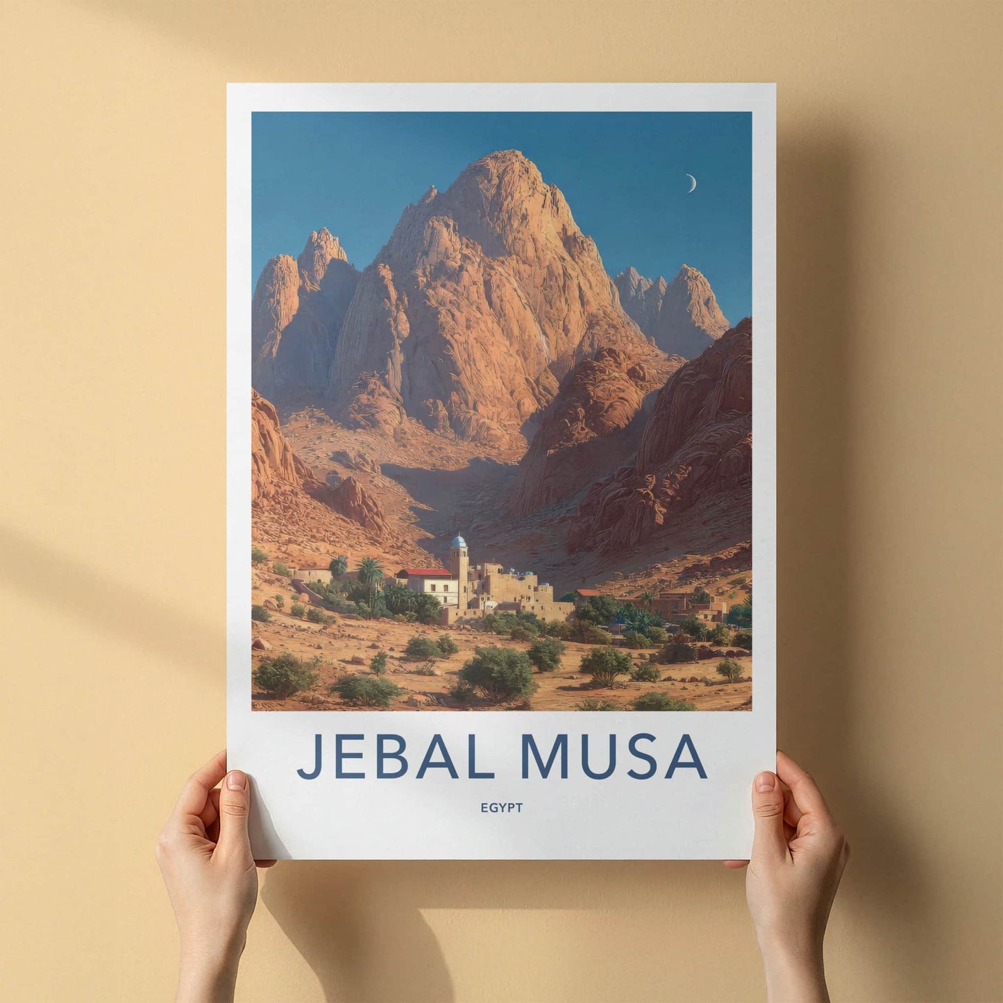 Jebal Musa Poster - Egypt Travel Print - Desert Mountain Village Home Decor