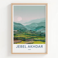 Jebel Akhdar Poster - Oman Travel Art - Mountain Terraces Sunset Home Decor