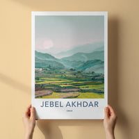 Jebel Akhdar Poster - Oman Travel Art - Mountain Terraces Sunset Home Decor