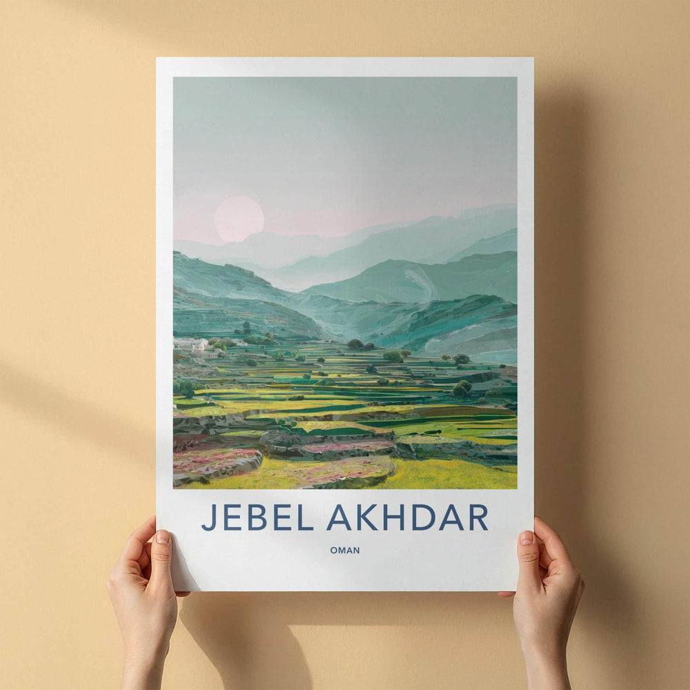 Jebel Akhdar Poster - Oman Travel Art - Mountain Terraces Sunset Home Decor