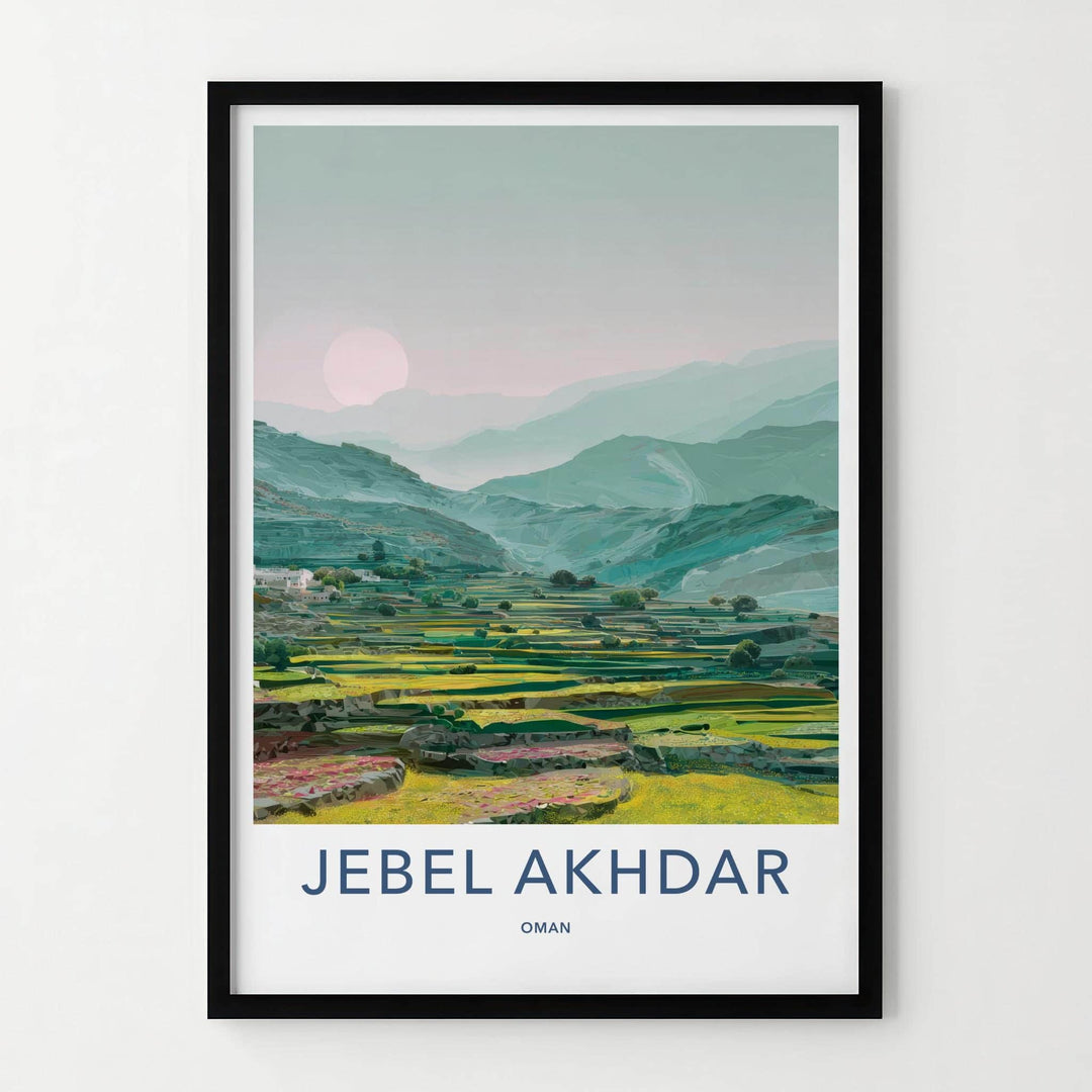 Jebel Akhdar Poster - Oman Travel Art - Mountain Terraces Sunset Home Decor