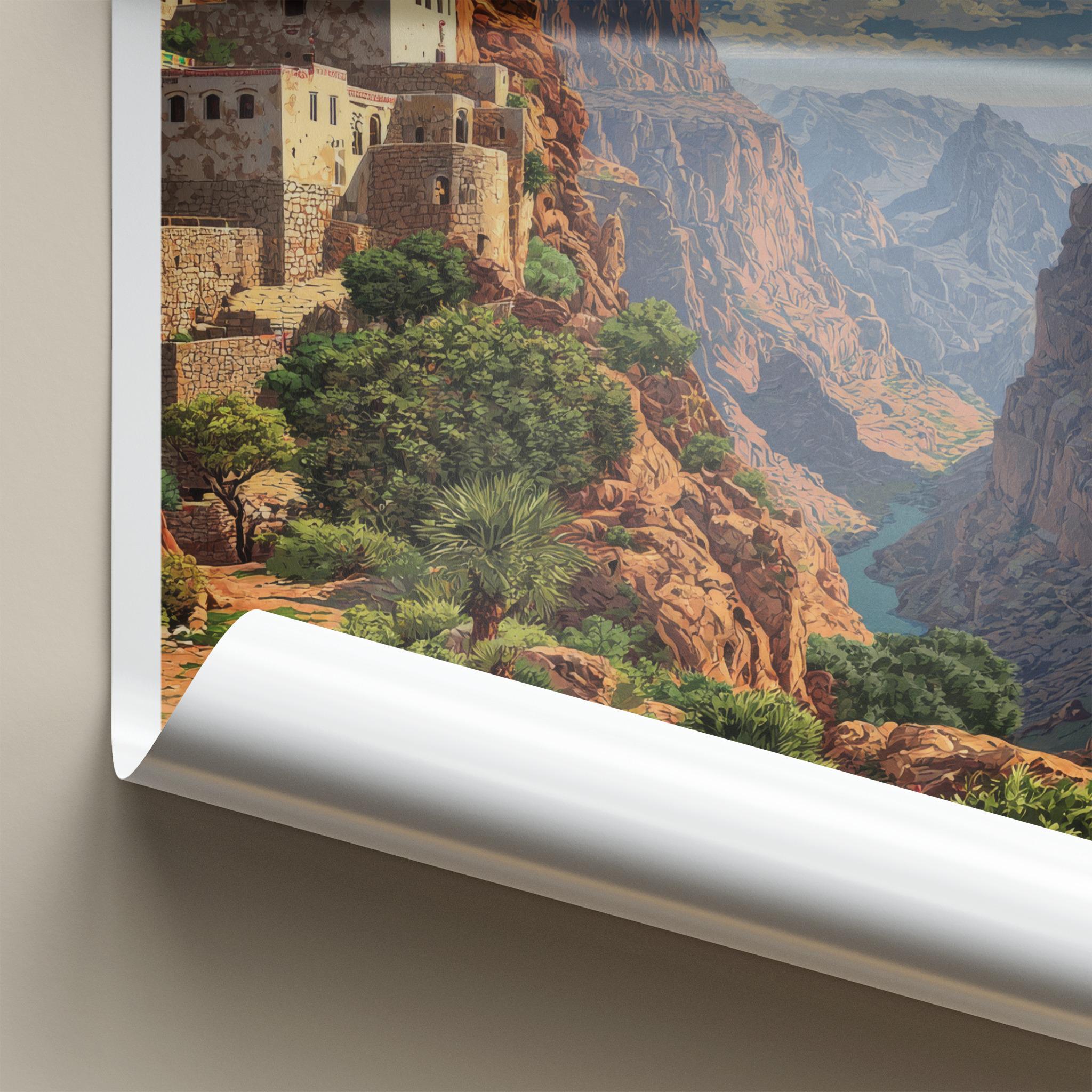 JEBEL SHAMS Poster - Oman Travel Art - Mountain Village Vista Home Decor