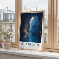 Jeita Grotto Poster - Lebanon Travel Art - Cave River Boat Gallery Art