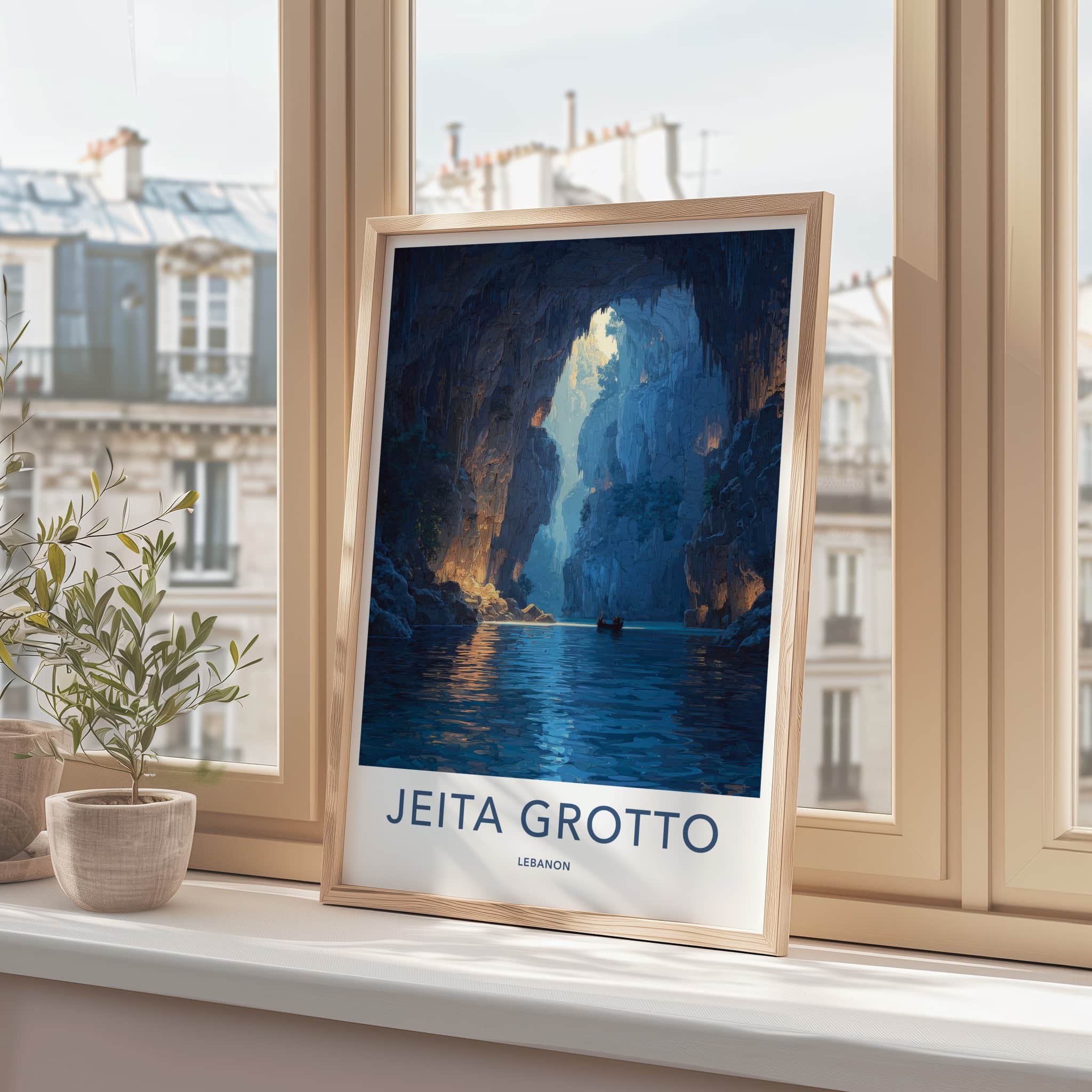 Jeita Grotto Poster - Lebanon Travel Art - Cave River Boat Gallery Art