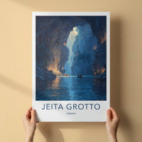 Jeita Grotto Poster - Lebanon Travel Art - Cave River Boat Gallery Art