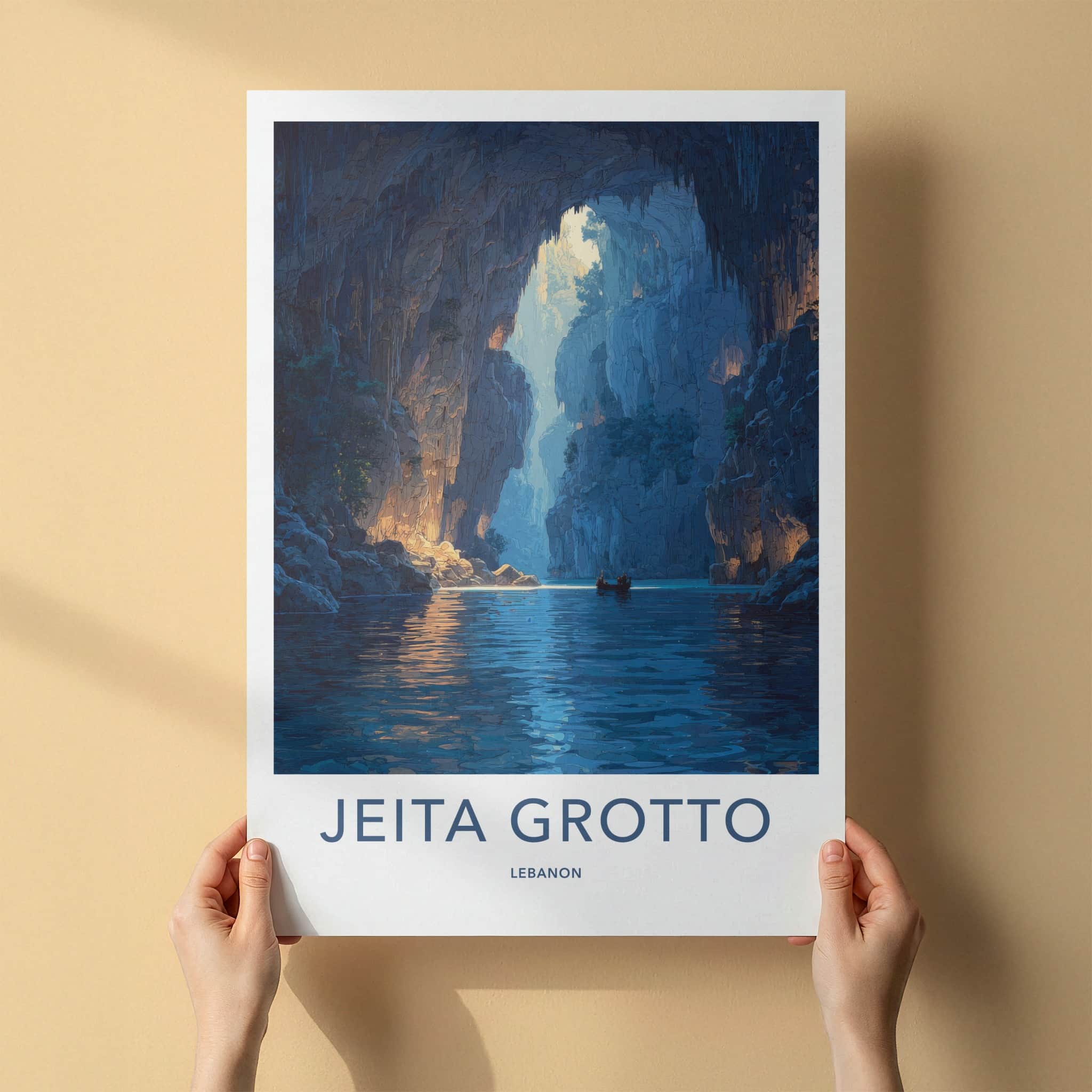 Jeita Grotto Poster - Lebanon Travel Art - Cave River Boat Gallery Art