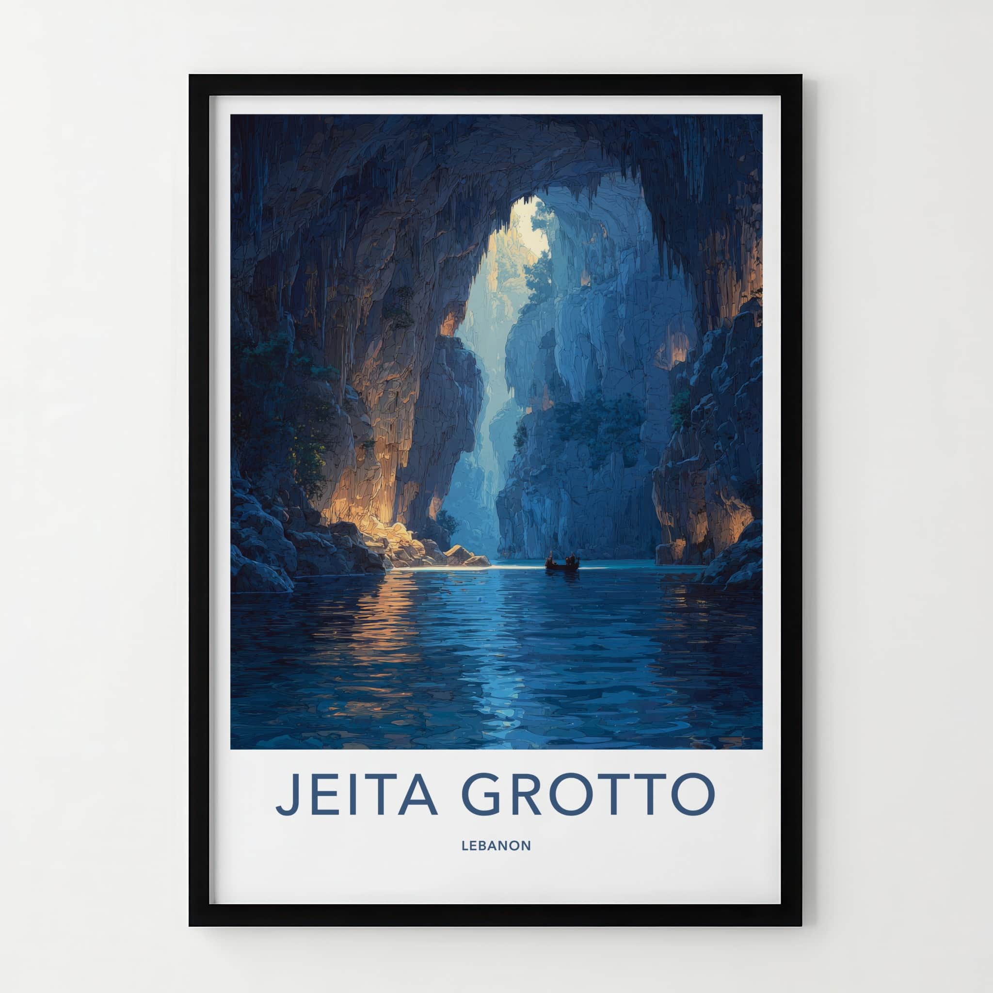 Jeita Grotto Poster - Lebanon Travel Art - Cave River Boat Gallery Art