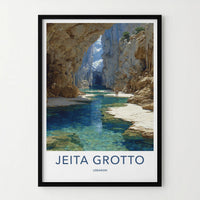 Jeita Grotto Poster - Lebanon Travel Art - Deep Cavern Waters Home Decor