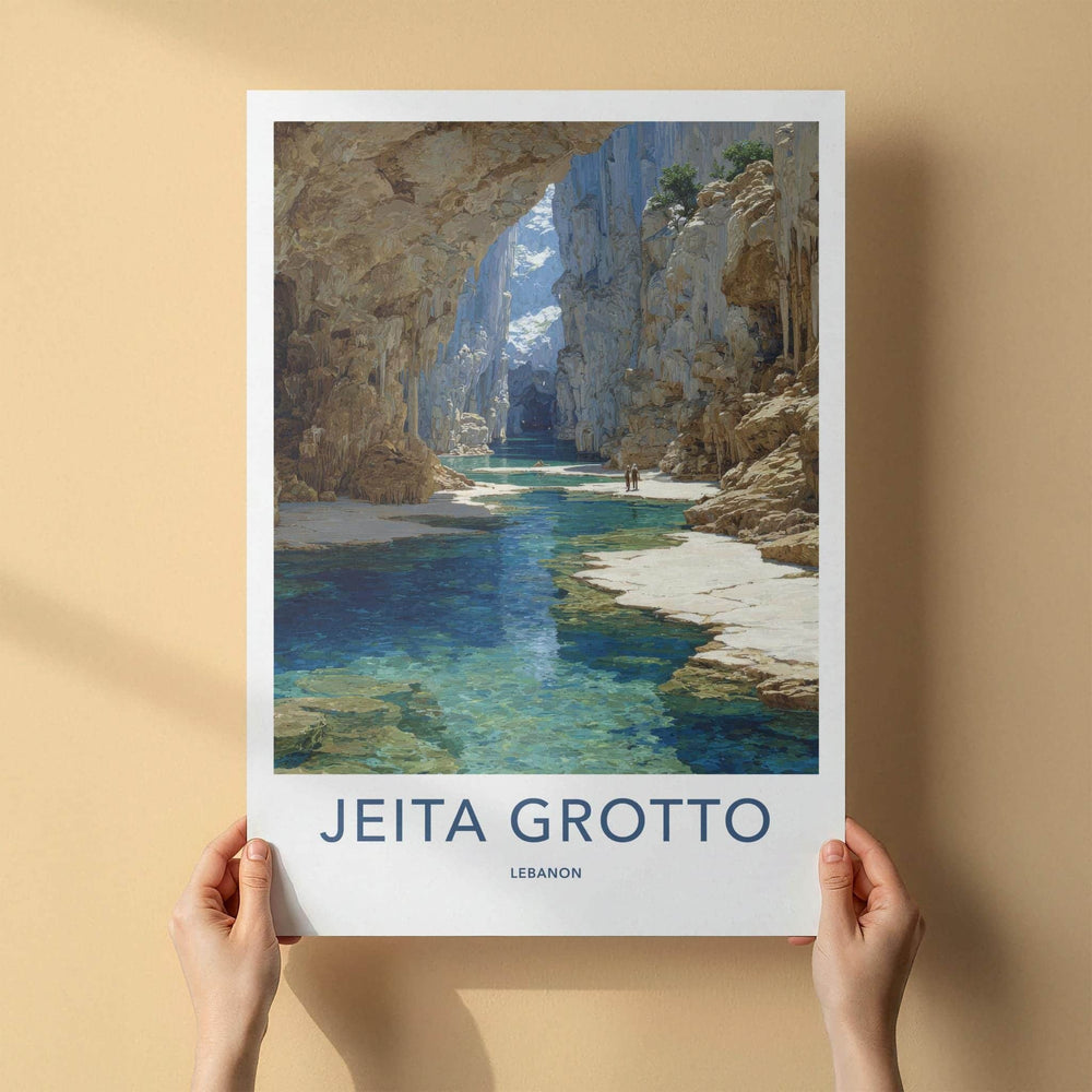 Jeita Grotto Poster - Lebanon Travel Art - Deep Cavern Waters Home Decor