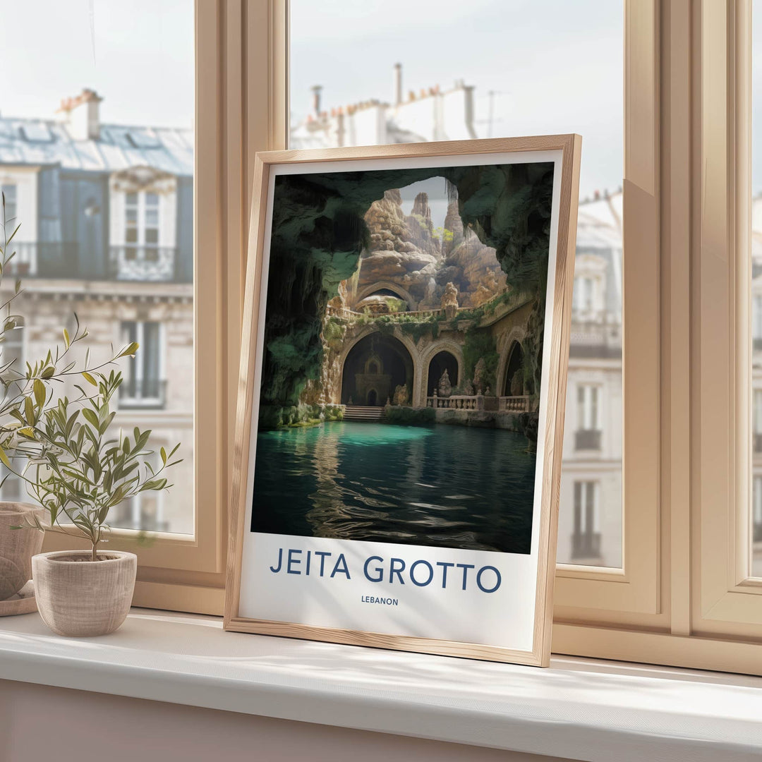 Jeita Grotto Poster - Lebanon Travel Art - Grotto Blue Water Wall Decor