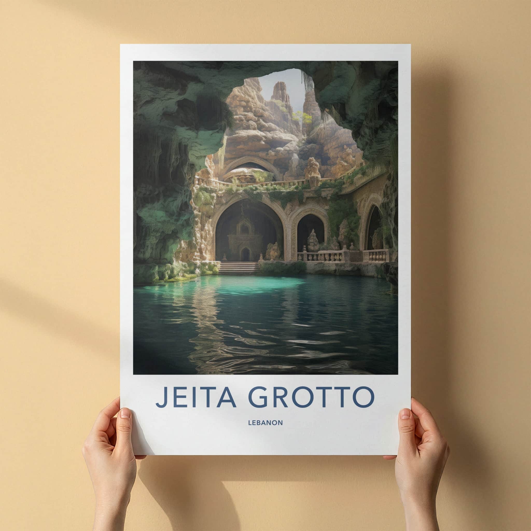 Jeita Grotto Poster - Lebanon Travel Art - Grotto Blue Water Wall Decor