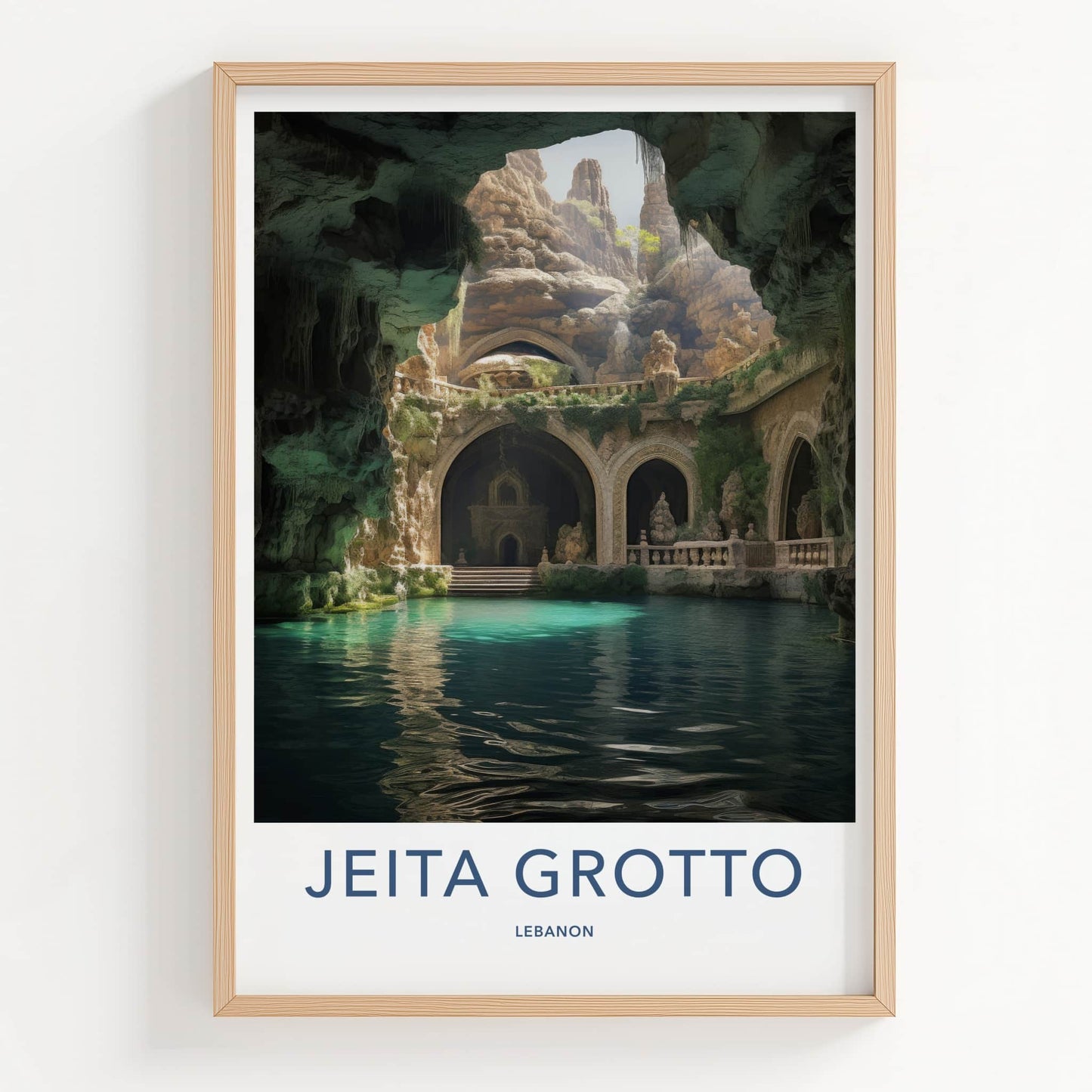 Jeita Grotto Poster - Lebanon Travel Art - Grotto Blue Water Wall Decor