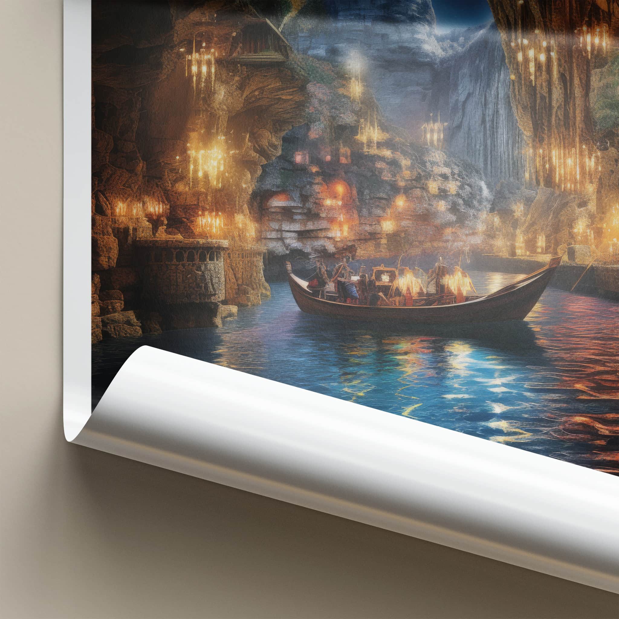 JEITA GROTTO Poster - Lebanon Travel Art - Grotto Boat Lights Home Decor