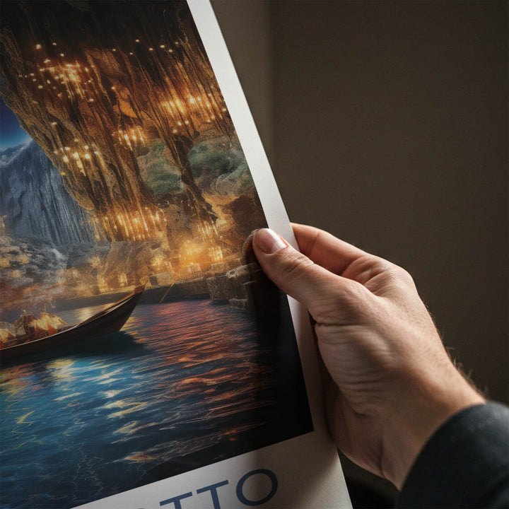 JEITA GROTTO Poster - Lebanon Travel Art - Grotto Boat Lights Home Decor