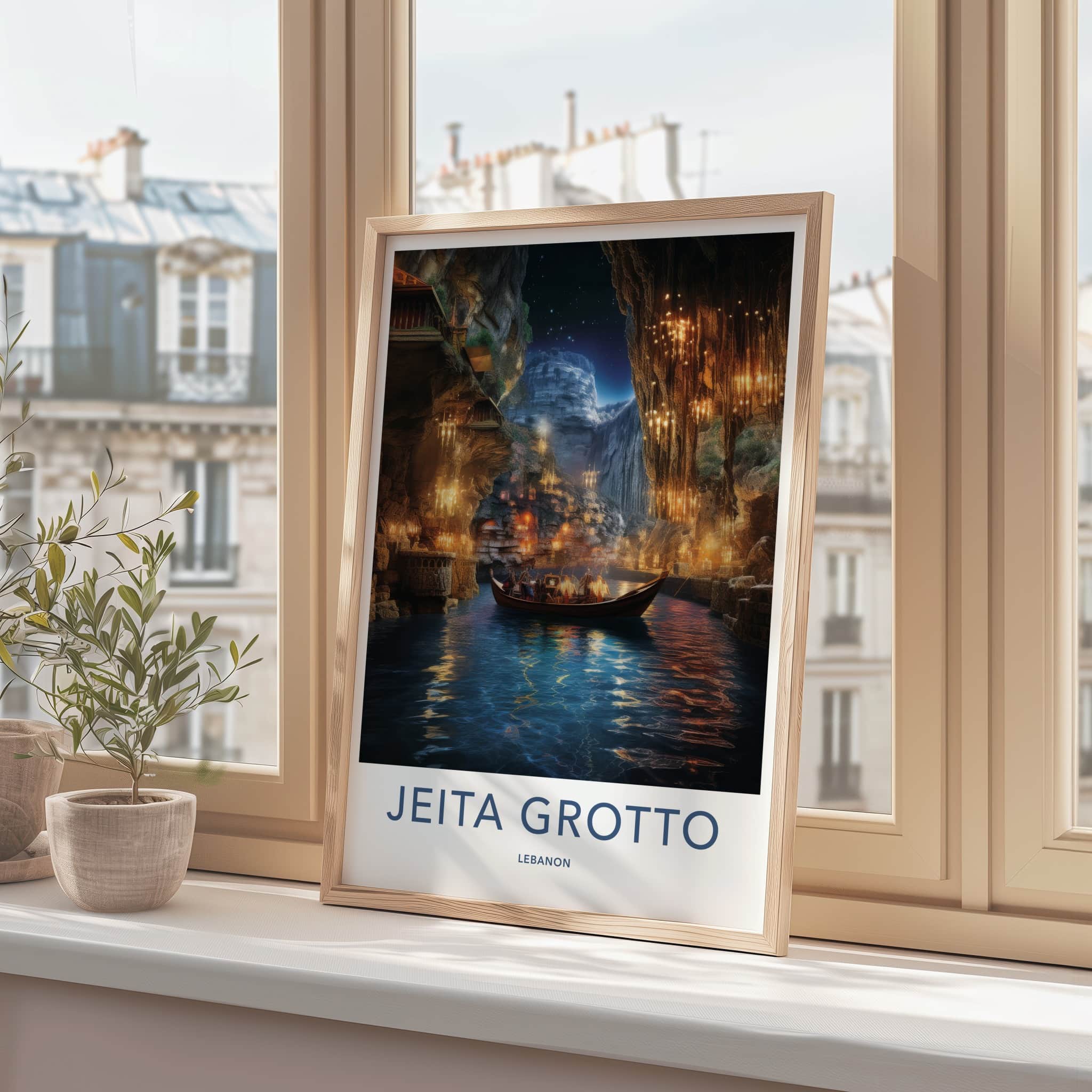 JEITA GROTTO Poster - Lebanon Travel Art - Grotto Boat Lights Home Decor
