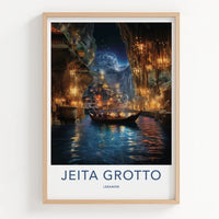 JEITA GROTTO Poster - Lebanon Travel Art - Grotto Boat Lights Home Decor