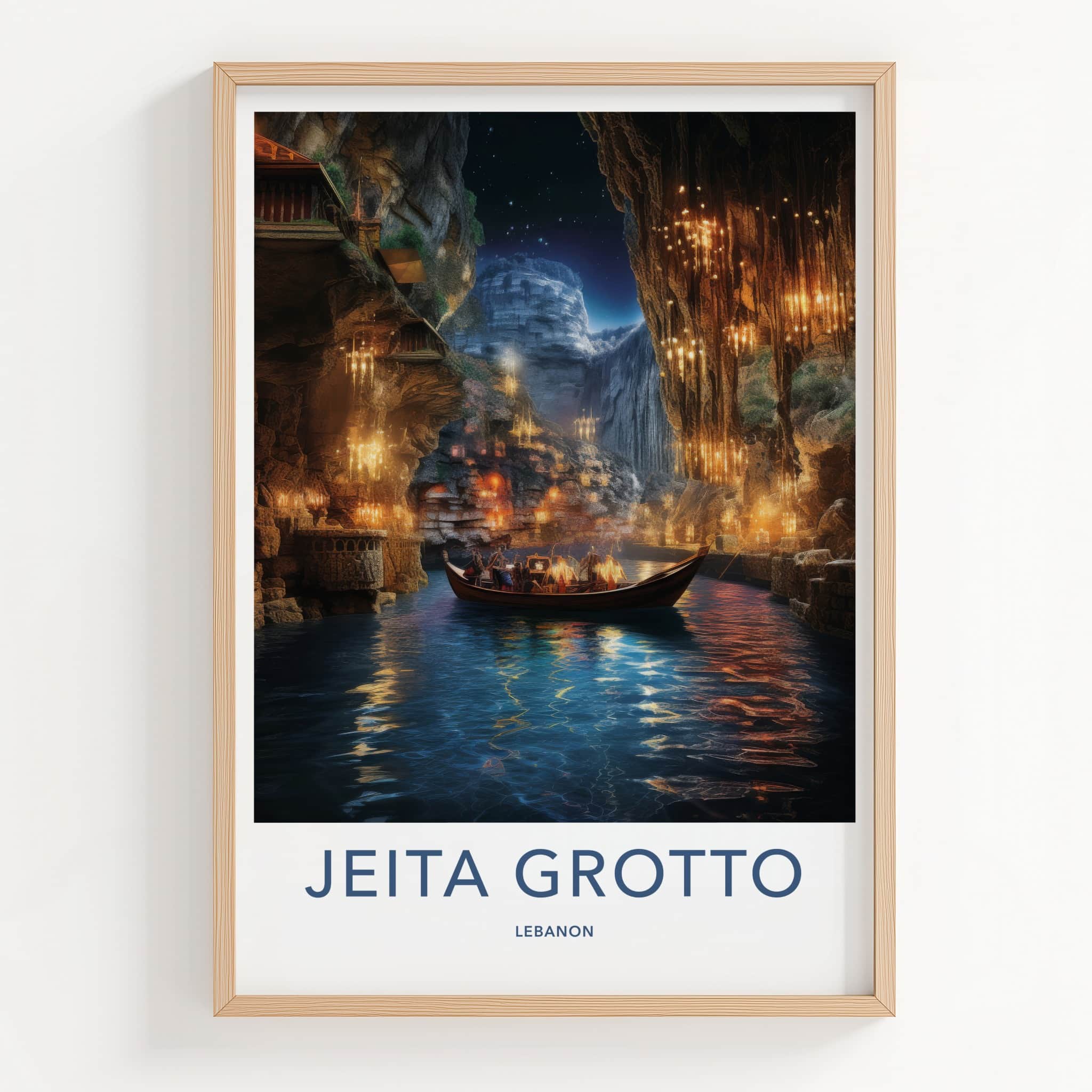 JEITA GROTTO Poster - Lebanon Travel Art - Grotto Boat Lights Home Decor