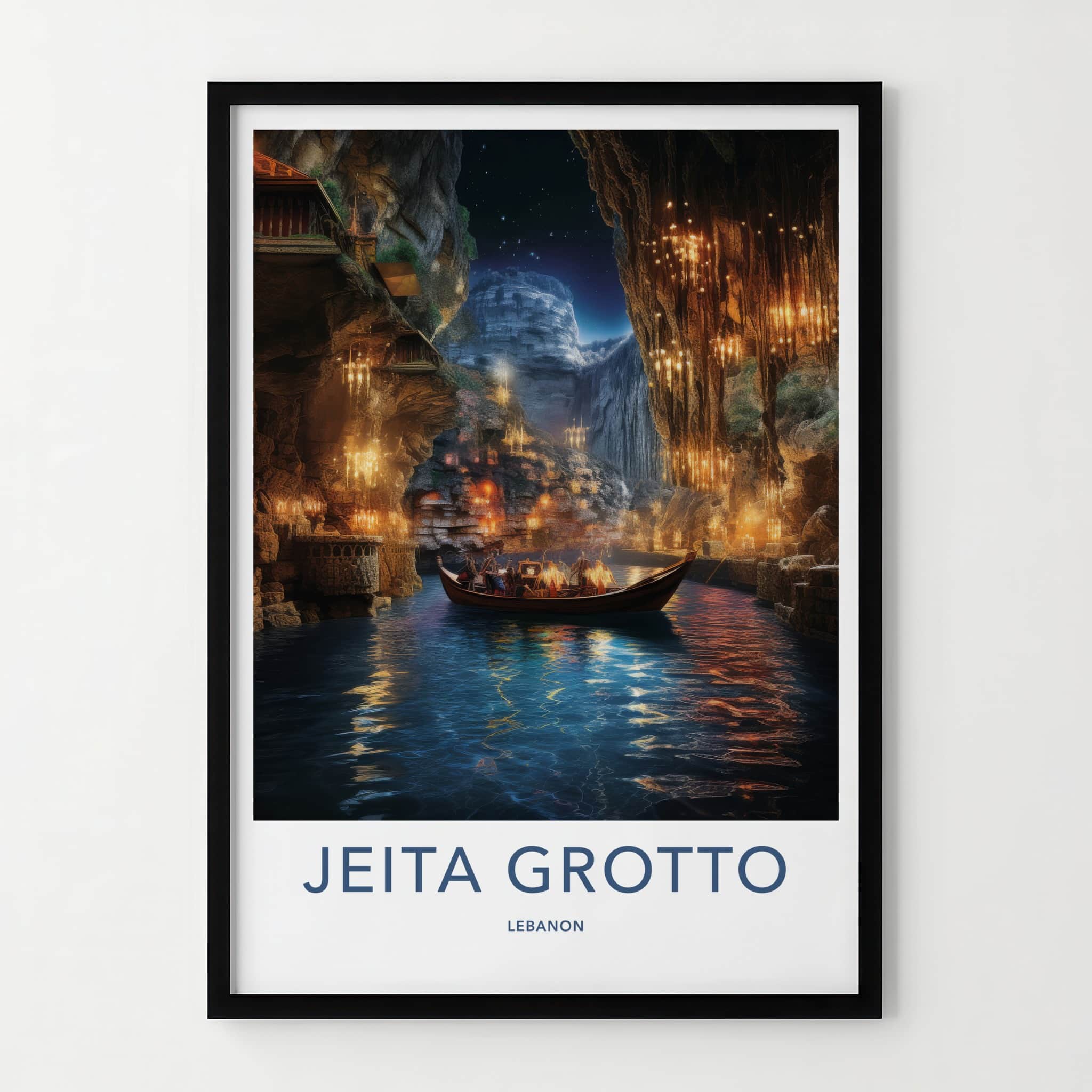 JEITA GROTTO Poster - Lebanon Travel Art - Grotto Boat Lights Home Decor