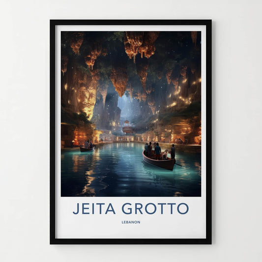 Jeita Grotto Poster - Lebanon Travel Art - Illuminated Cave Boats Home Decor
