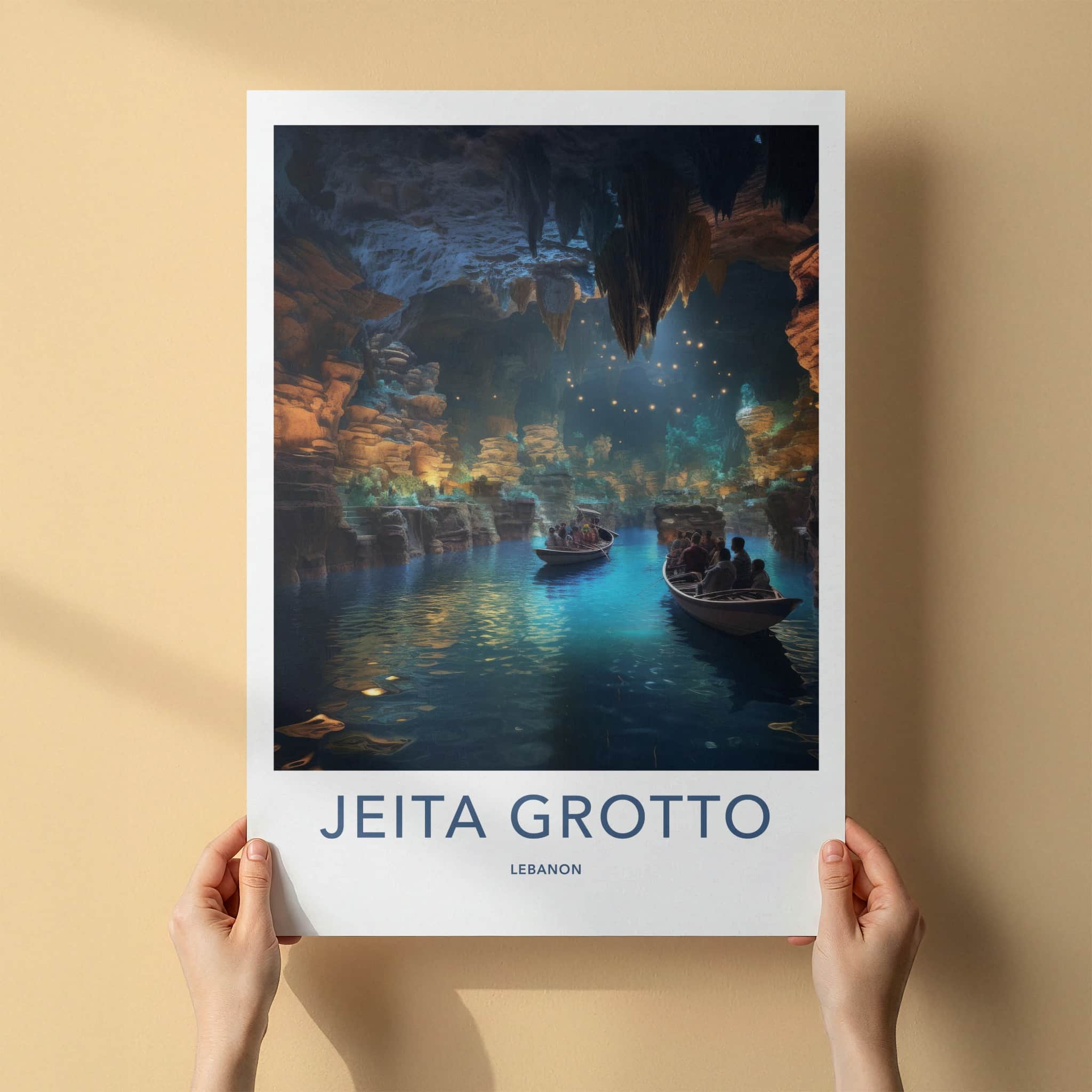 Jeita Grotto Poster - Lebanon Travel Art - Illuminated Cave Tour Home Decor