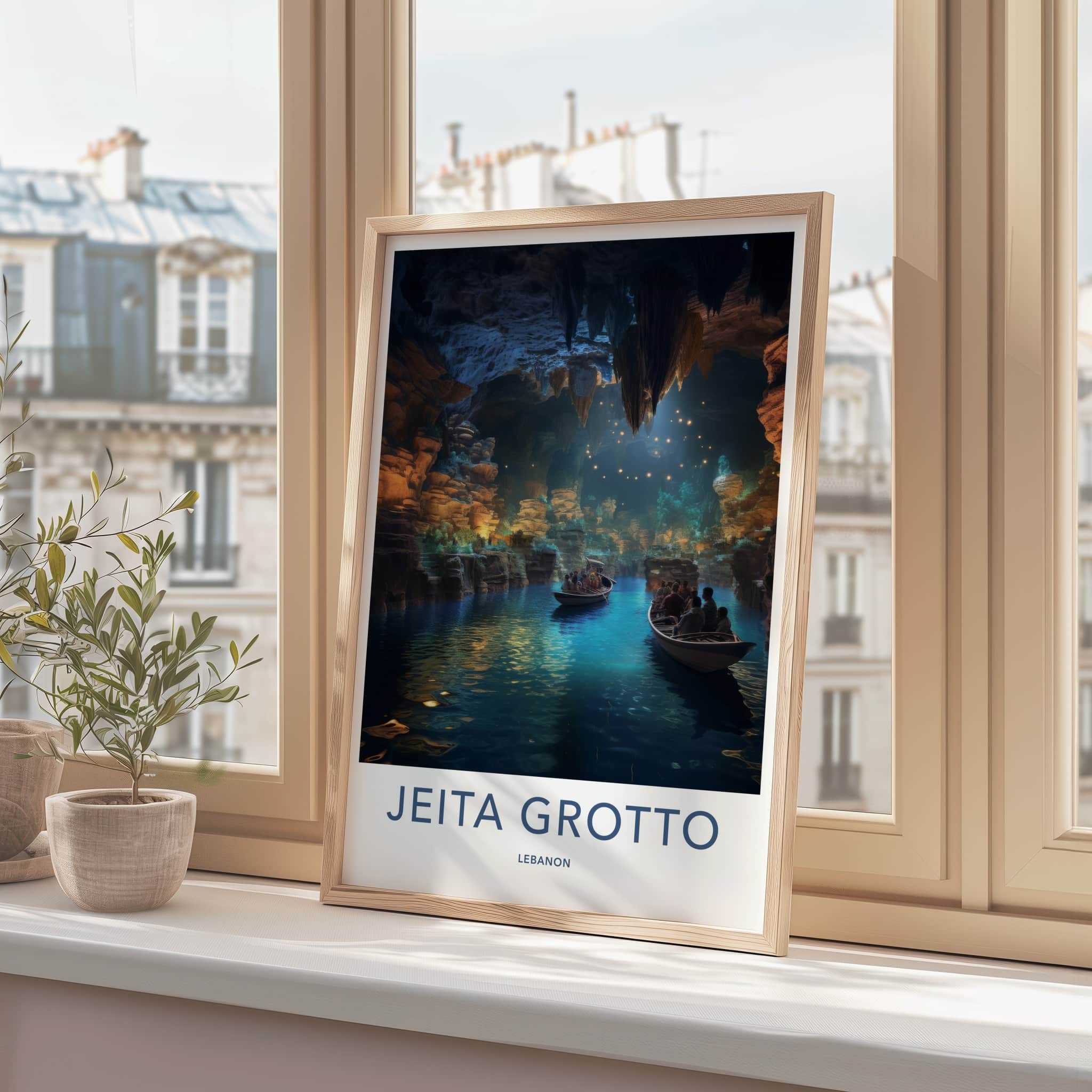Jeita Grotto Poster - Lebanon Travel Art - Illuminated Cave Tour Home Decor