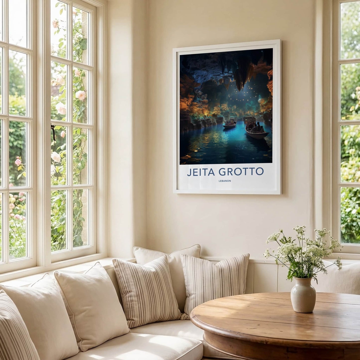 Jeita Grotto Poster - Lebanon Travel Art - Illuminated Cave Tour Home Decor