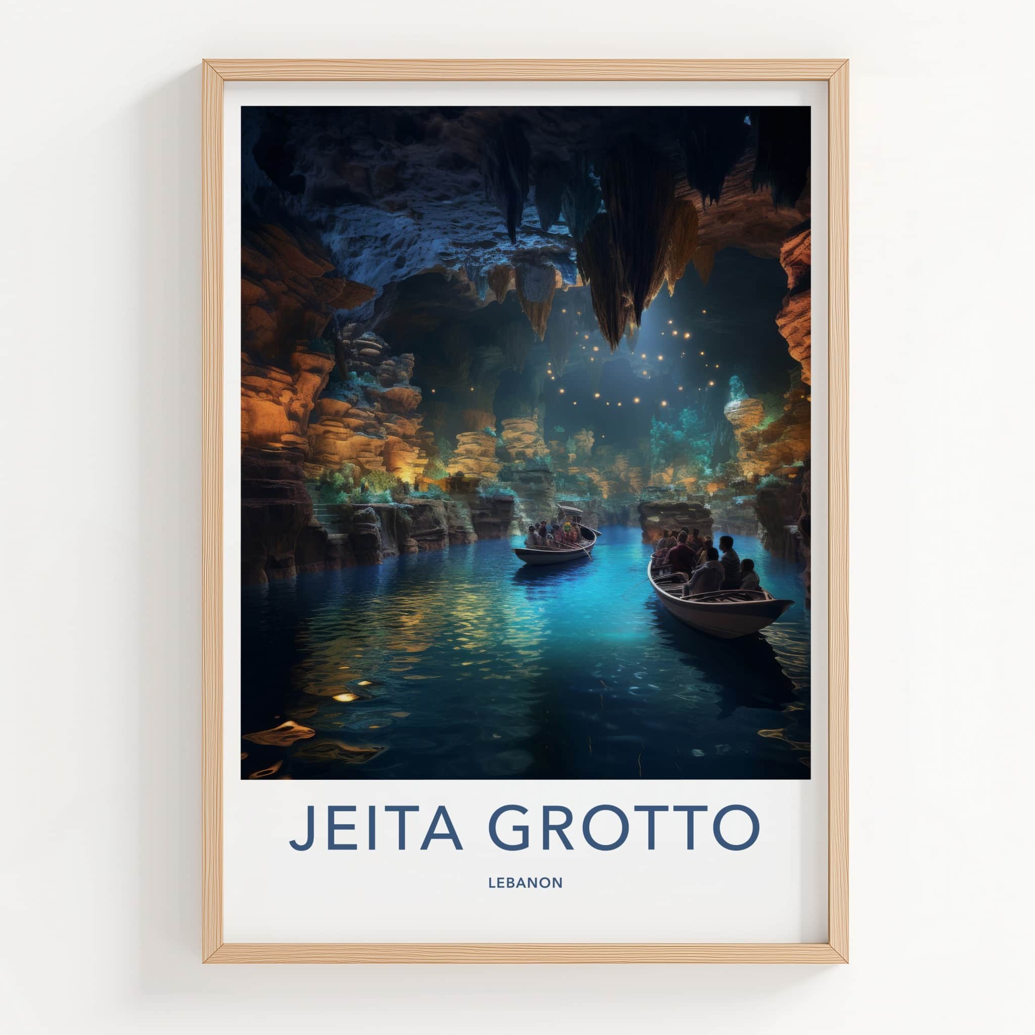 Jeita Grotto Poster - Lebanon Travel Art - Illuminated Cave Tour Home Decor
